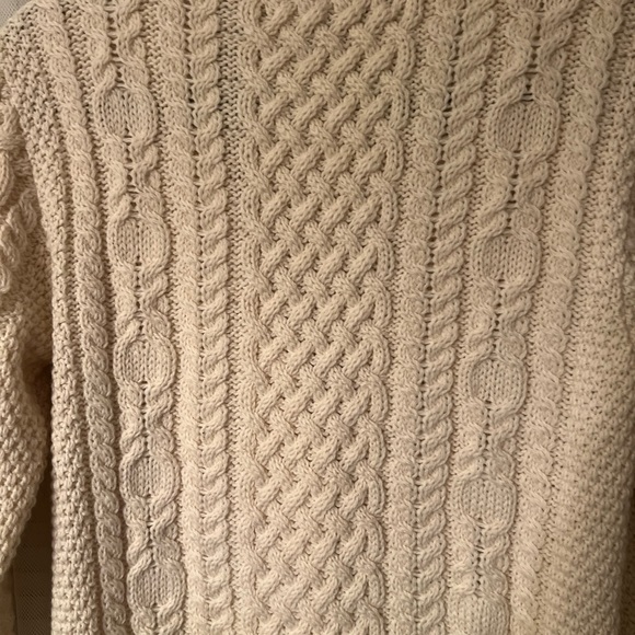 Iris Crafts 100 Merino Wool V-Neck  BeigeSweater Button Cable Knit w/Pockets S J - Picture 8 of 11